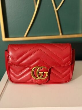 Gucci Red GG Marmont Chevron Mini Crossbody